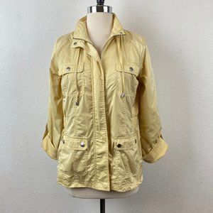 Chico's Zenergy Yellow Full Zip Windbreaker Jacket Pockets Drawstring Collar SM